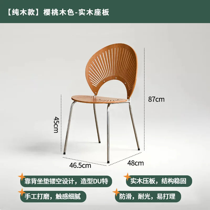 Retro Mid Century Solid Wood Shell Chair Simple Backrest Dining Tea Chair Luxury Home Furniture