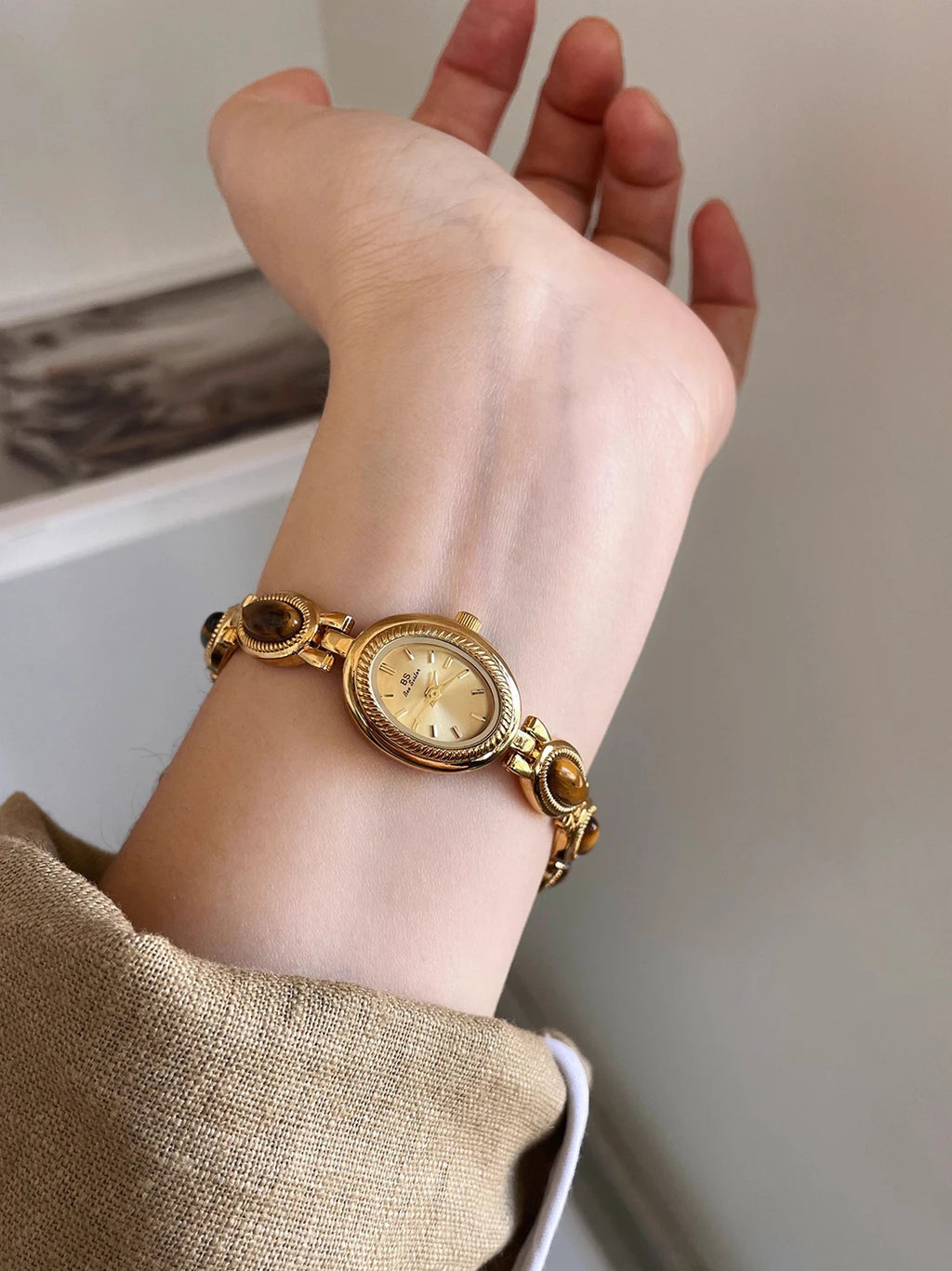Natural Jade Bracelet Watch Gift Women,Ladies Watches Luxury High Quality Gold Quartz Watches, Elegant Women's Wristwatches