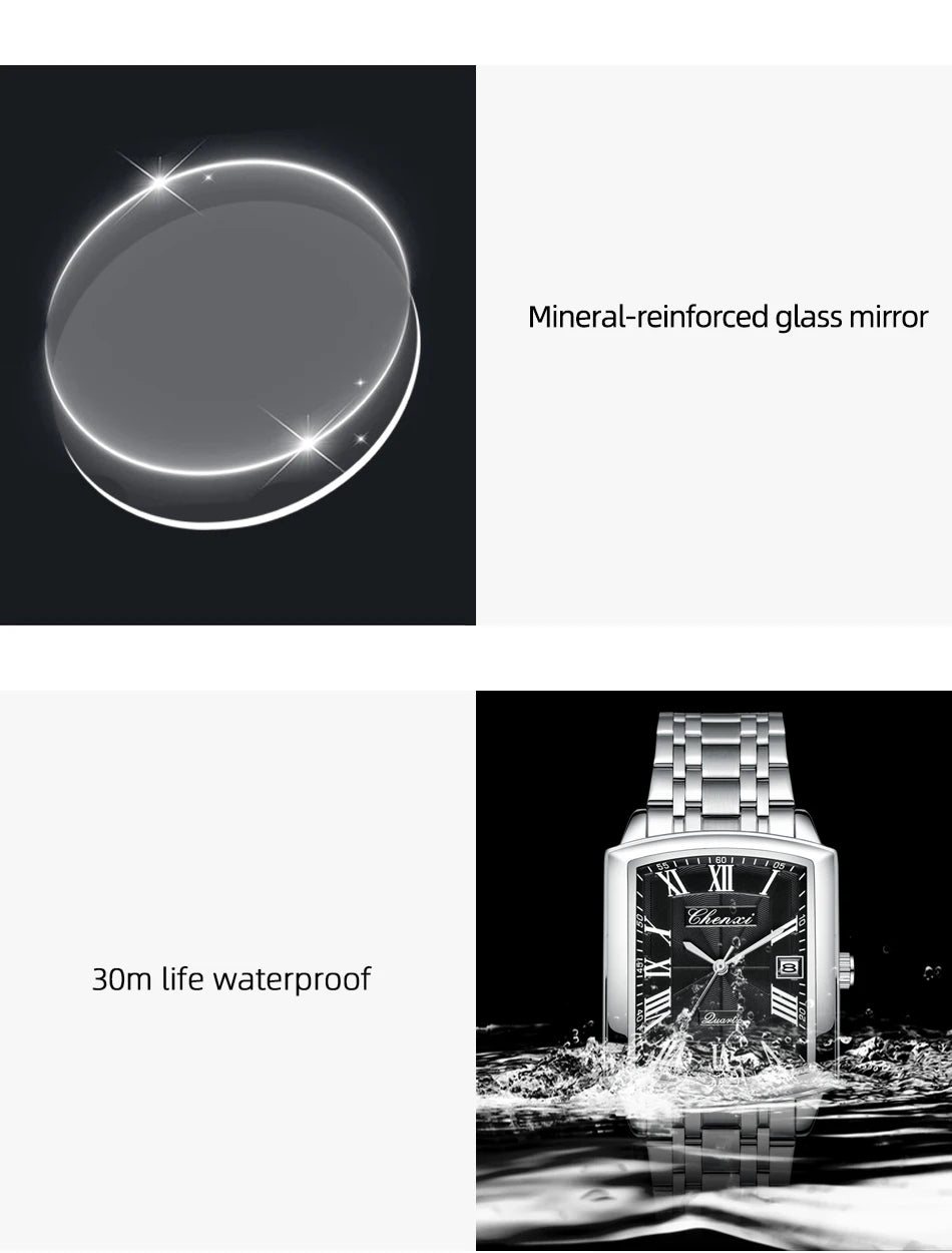 CHENXI Quartz Couple Watches Fashion Casual Rectangle Dial Alloy Man Woman Watch Luminous Calendar Couples Watch