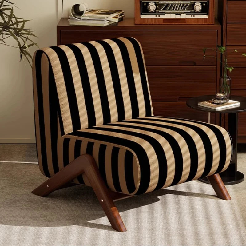 Single Sofa Chair with Antique Style, Lazy Living Room, Balcony, Leisure Chair, Zebra Chair, Solid Wood Designer Single Chairs