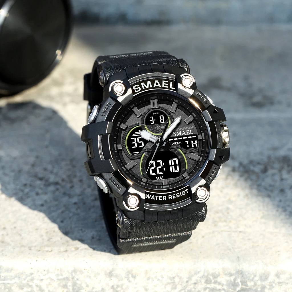 SMAEL Brand Sport Watch Men Quartz Wristwatches Waterproof Dual Time Display Military Army Green Male Clock 8079 Mens Watches