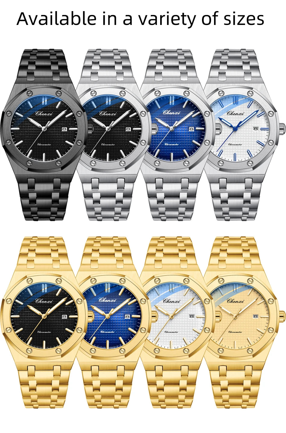 CHENXI NEW Men's Watches Fashion Casual Luminous Date Quartz Watch Male Clock Gifts 42mm Dial Gold Wristwatch Waterproof