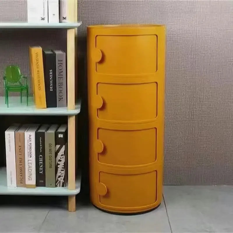 Plastic Round Bedside Nightstand with Drawers Practical Storage Box Cabinet Nightstand Chic Decor for Bedroom Living Room