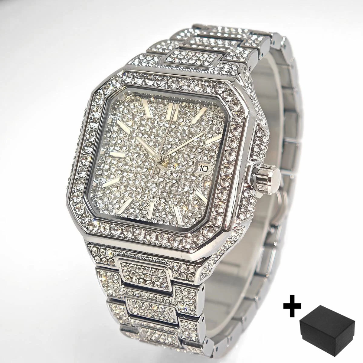 2025 New Black Iced Watch For Men Brand UNIGUET Fashion Waterproof Quartz Watch Man Hip Hop Diamond Jewelry Square Wristwatch
