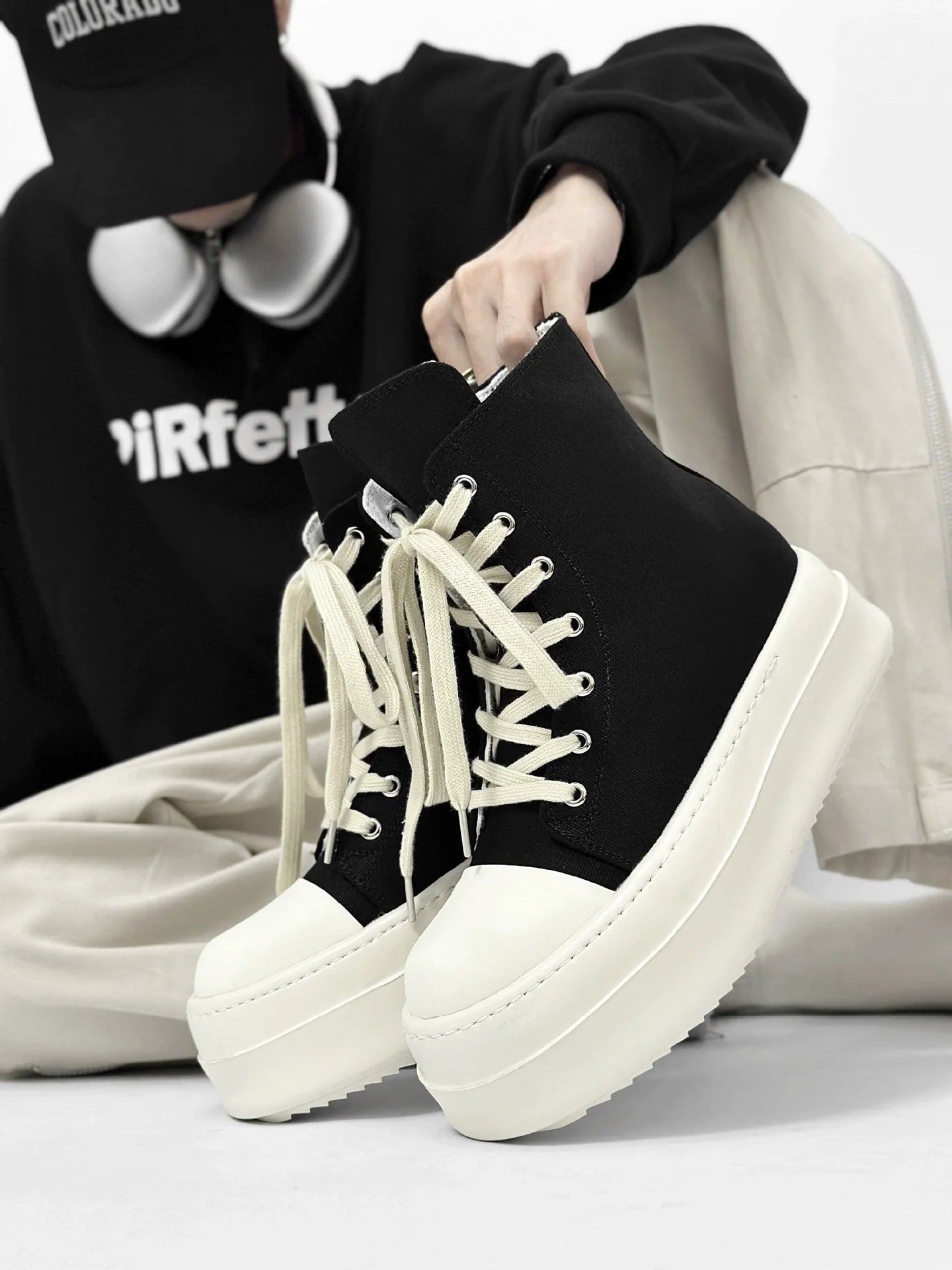 Brand Men Shoes Casual Canvas Distress Flats High to Ankle Boots Women Owens Vintage Original Luxury Designers Sneakers