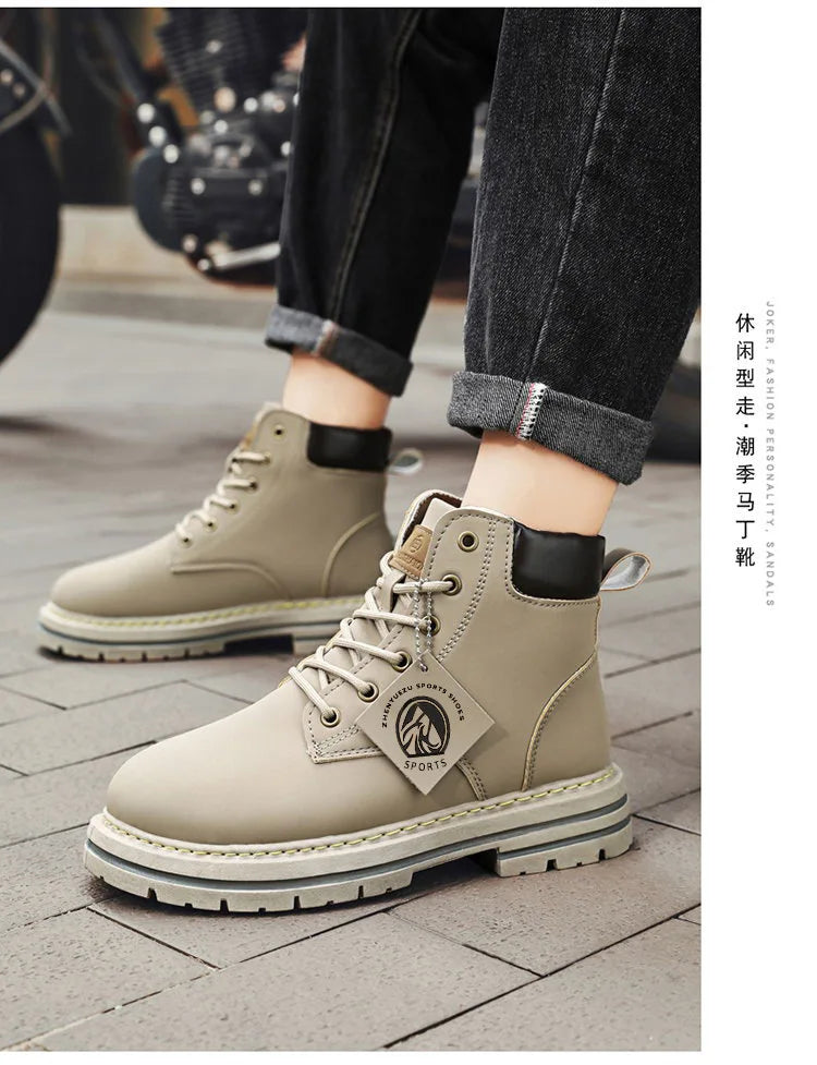 High Top Boots Men's Leather Shoes Fashion Motorcycle Ankle Boots for Men Winter Boots Man Shoes Lace-Up Botas Men Flat Sneakers