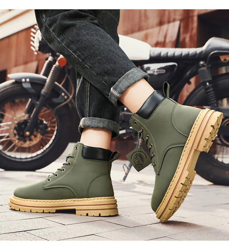 High Top Boots Men's Leather Shoes Fashion Motorcycle Ankle Boots for Men Winter Boots Man Shoes Lace-Up Botas Men Flat Sneakers