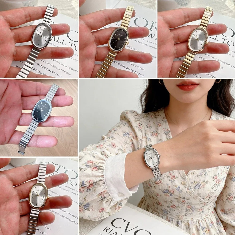 New Oval Dial Quartz Watch Simple Fold-down Clasp Watch Fashion Wristwatch Student Wristwatch