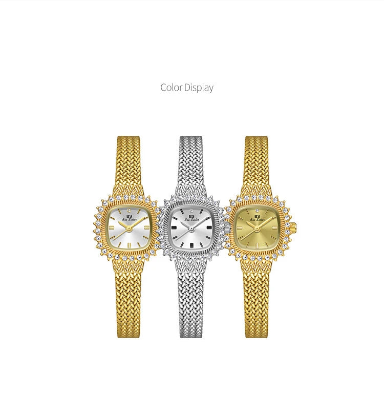 Fashion Brand Luxury Womens Watch With Rhinestones Golden Mesh Diamond Watches Small Ladies Watch For Women Relogios Feminino