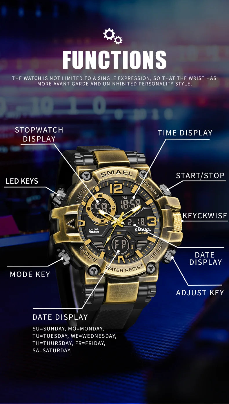 2025 SMAEL Sports Watches Men LED Watches New 50m Waterproof Digital Watches 8110 Shockproof Sports Watches for Men Electrionic