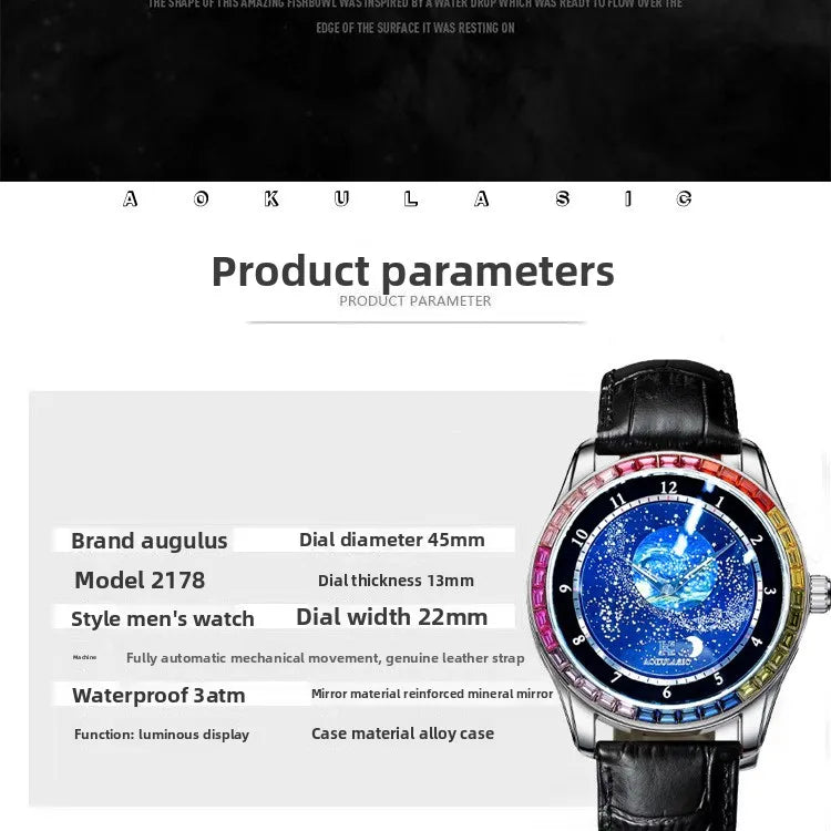 Stainless Steel New Starry Sky Series Luminous Waterproof Self-Wind Automatic Mechanical Watch for Men