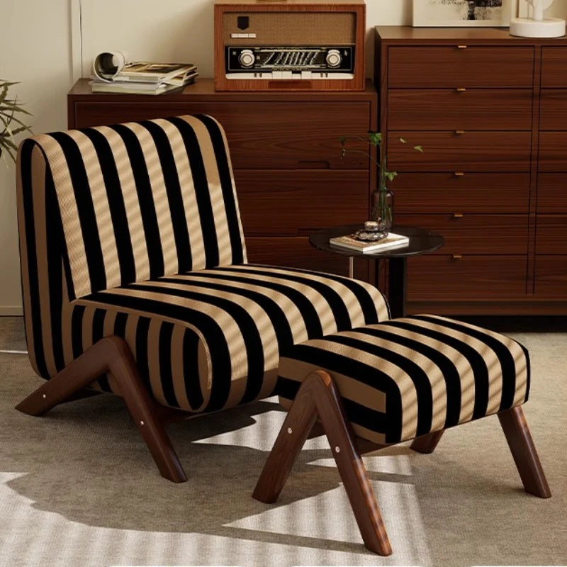 Single Sofa Chair with Antique Style, Lazy Living Room, Balcony, Leisure Chair, Zebra Chair, Solid Wood Designer Single Chairs