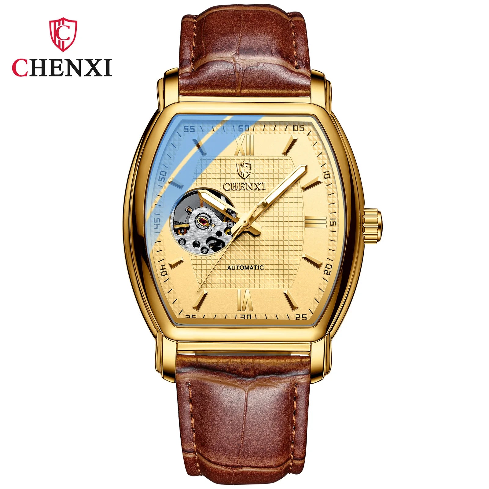 Automatic Mechanical Skeleton Man Watch Fashion Luxury CHENXI Watches For Men Business Leather Waterproof Tonneau Wristwatch