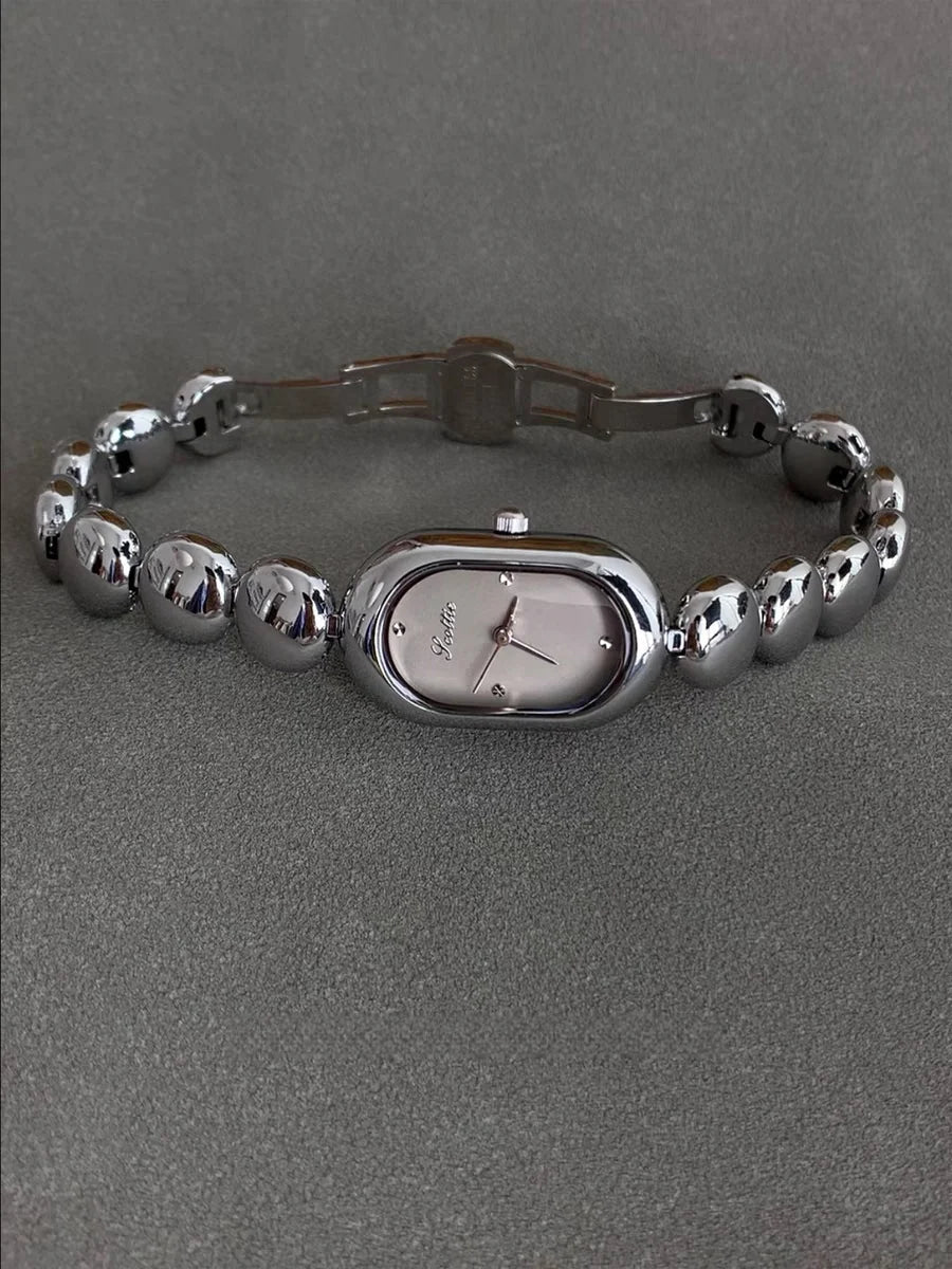 Womens Watch for Girls Wrist Quartz Reloj Sliver Grey Gold Orologio Ladies Luxury Oval Shaped Wristwatch Stainless Steel Clock