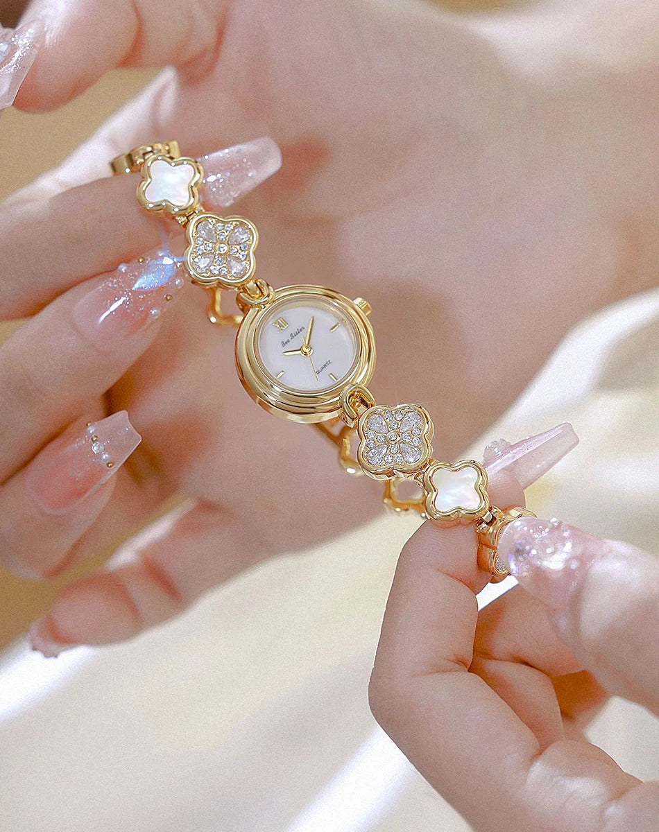 Women's Watch Natural Blue Shell Dial Bracelet Elegant Crystal Dress Watches for Women Fashion Luxury Small Quartz Ladies Clock