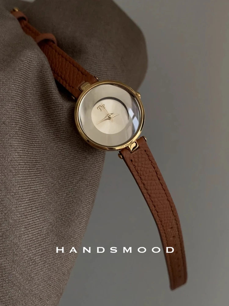 New luxury women's watch Light Luxury mirror Quartz small dial Creative leather Ladies Watch Birthday gift