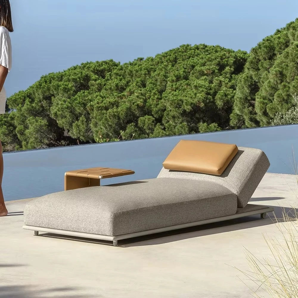 Wood Outdoor Sunbed | Modern Adjustable Backrest Pool Daybed for Hotel & Villa Use