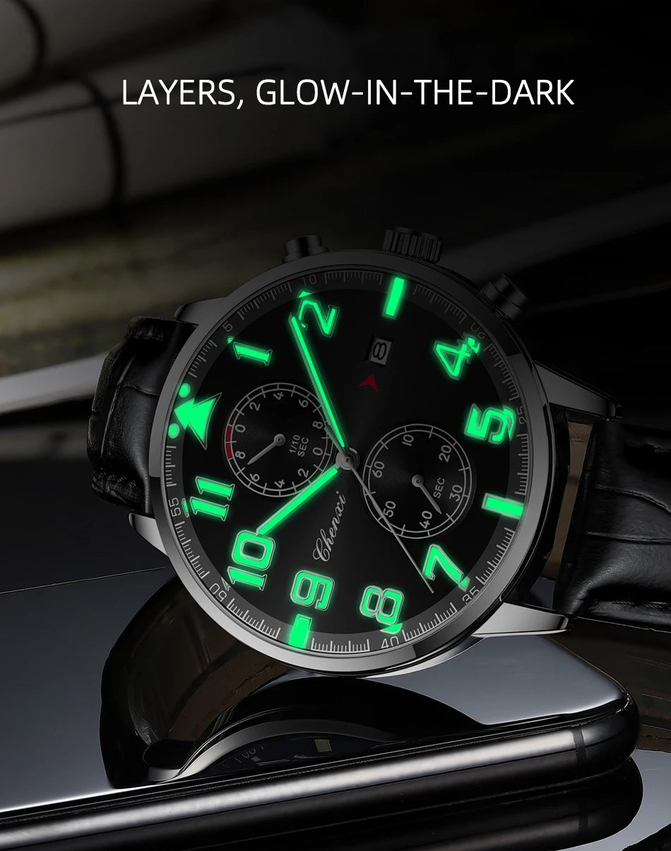 Fashion Luxury Business Men's Wristwatch Round Dial Luminous Waterproof Calendar Chronograph Man Watch