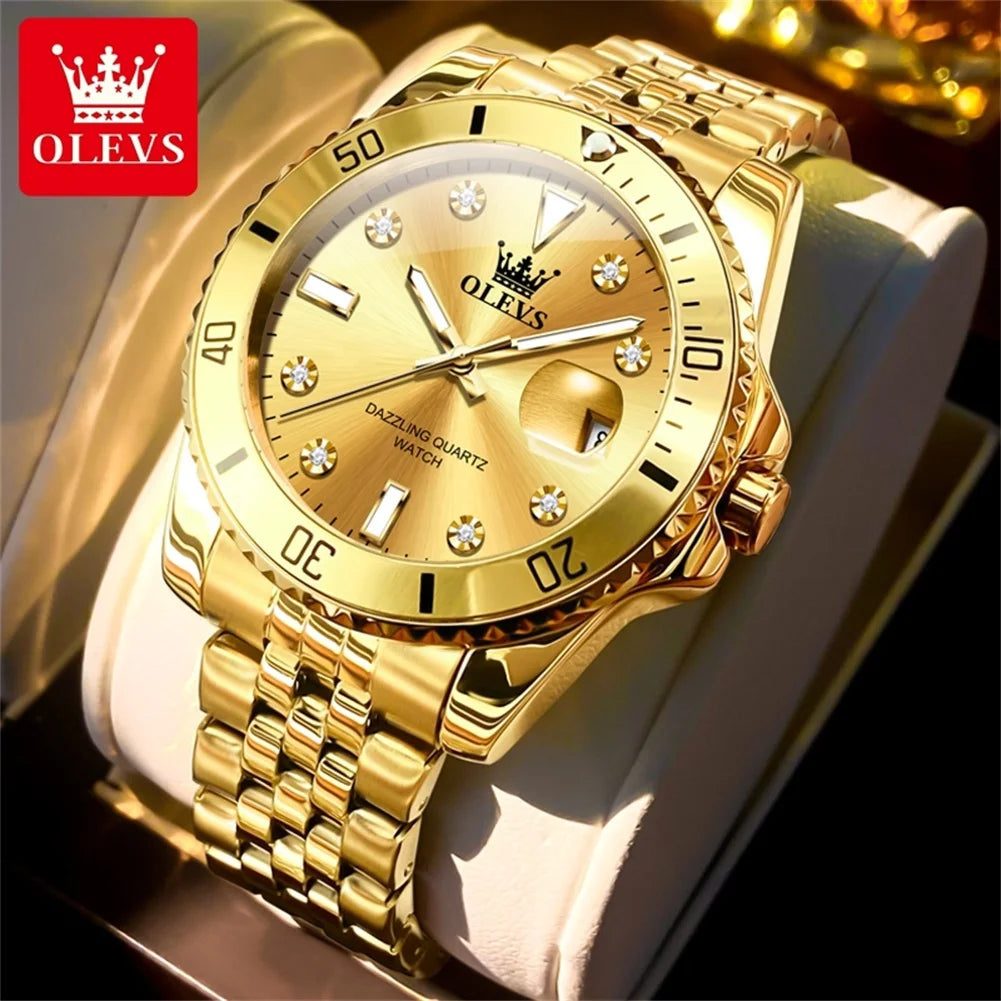 OLEVS 9809 Men Watch Original Waterproof Luminous Stainless Steel Quartz Watch For Men Top Brand Calendar Business Wristwatch