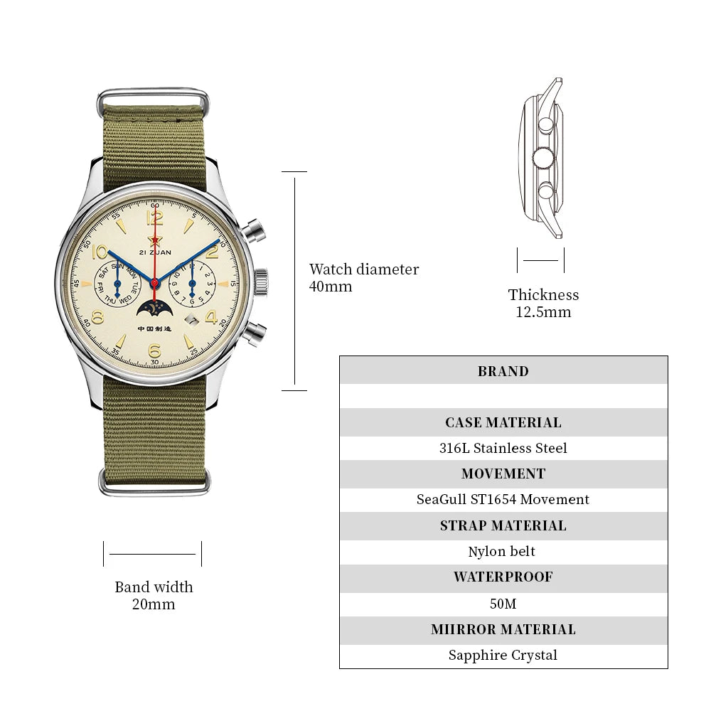 SEAKOSS 40mm 1963 Men's Watch  Automatic Mechanical wrist watch seagull ST1654 Movement Calendar Week Display Air Force watches