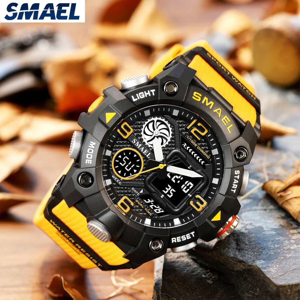 SMAEL Quartz Watch Sport 50M Waterproof Stopwatch Week Display LED Digital Alarm Clock Male 8055 Men Watches Sports Wristwatches