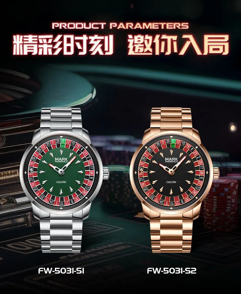 Mark Fairwhale Original Watch For Men Luxury Stainless Steel Clock Fashion Casual Fun Roulette Design Quartz Wristwatch 2025 New
