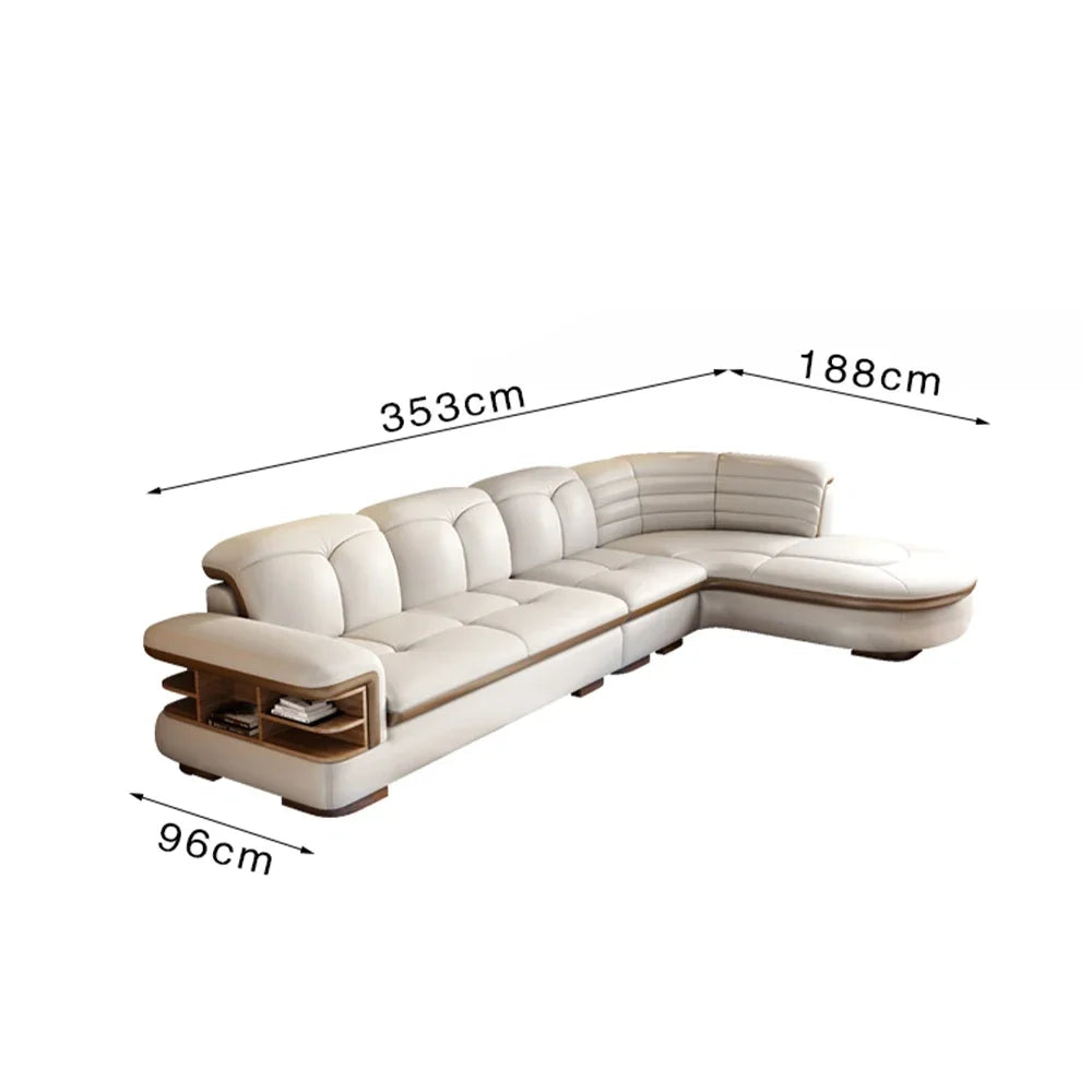 MANBAS Luxury L-Shaped Genuine Leather Sectional Sofa Sets with USB, Bluetooth Speaker - Living Room Italian Leather Couches