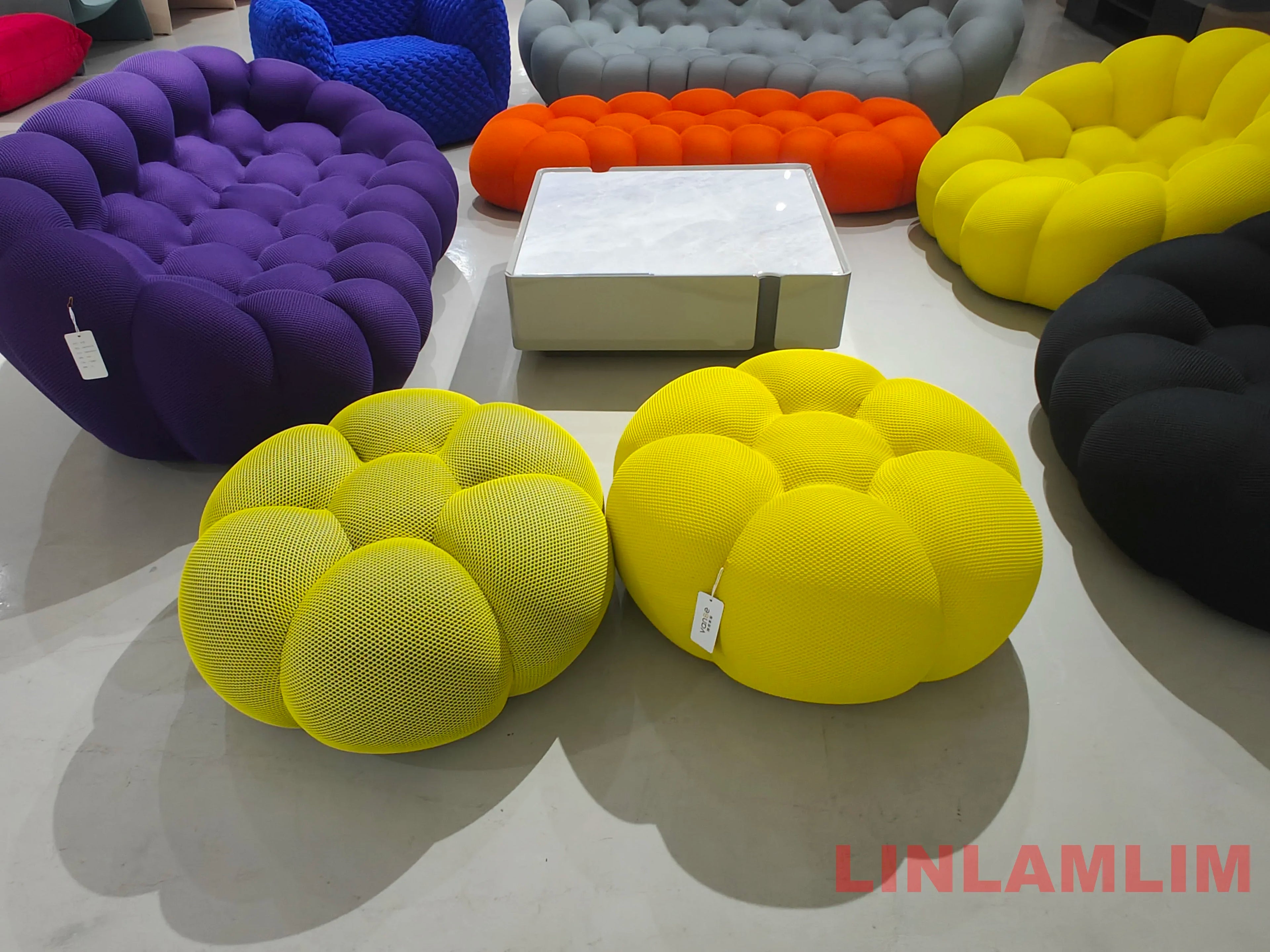 Linlamlim Modular Cloth Football Couch Contemporary Cloud-Shaped Sofa Fabric Curved Designer Sofa Set for Living Room or Office
