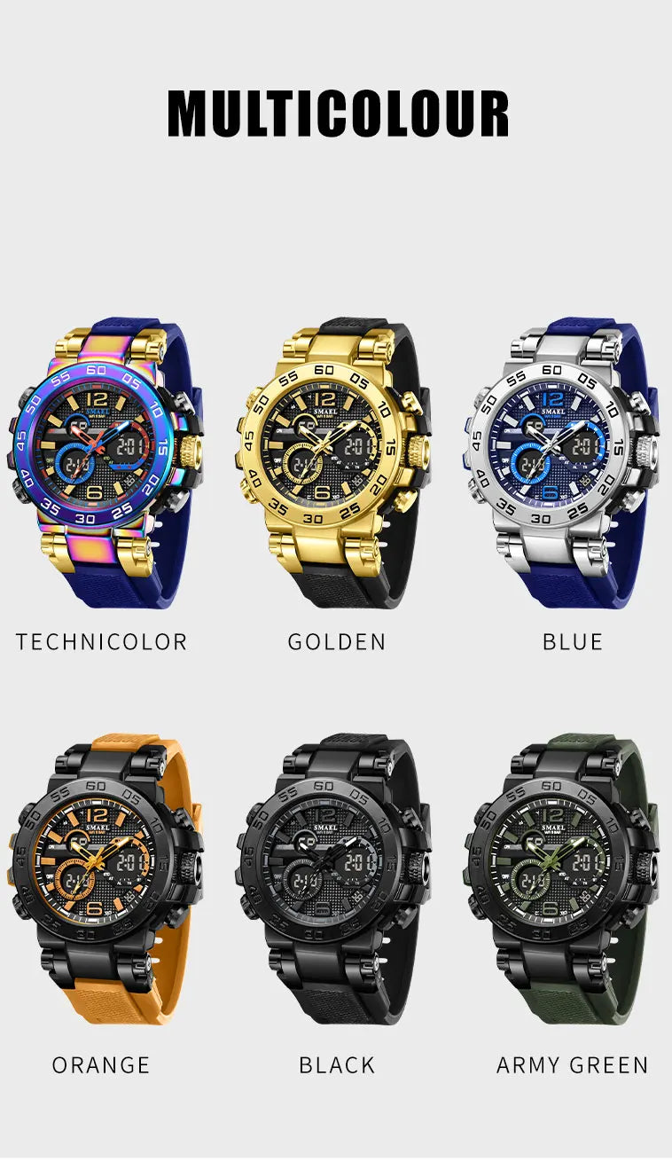 SMAEL 8106 Men's Analog Digital Dual Display Sport Watch - 50M Waterproof LED Backlight Alarm Chronograph Stopwatch