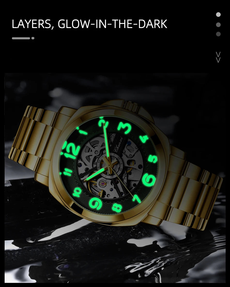 CHENXI New Mechanical Men's Watches Large Openwork Dial Fashion Luminous Waterproof Fully Automatic Mechanical Watch Man