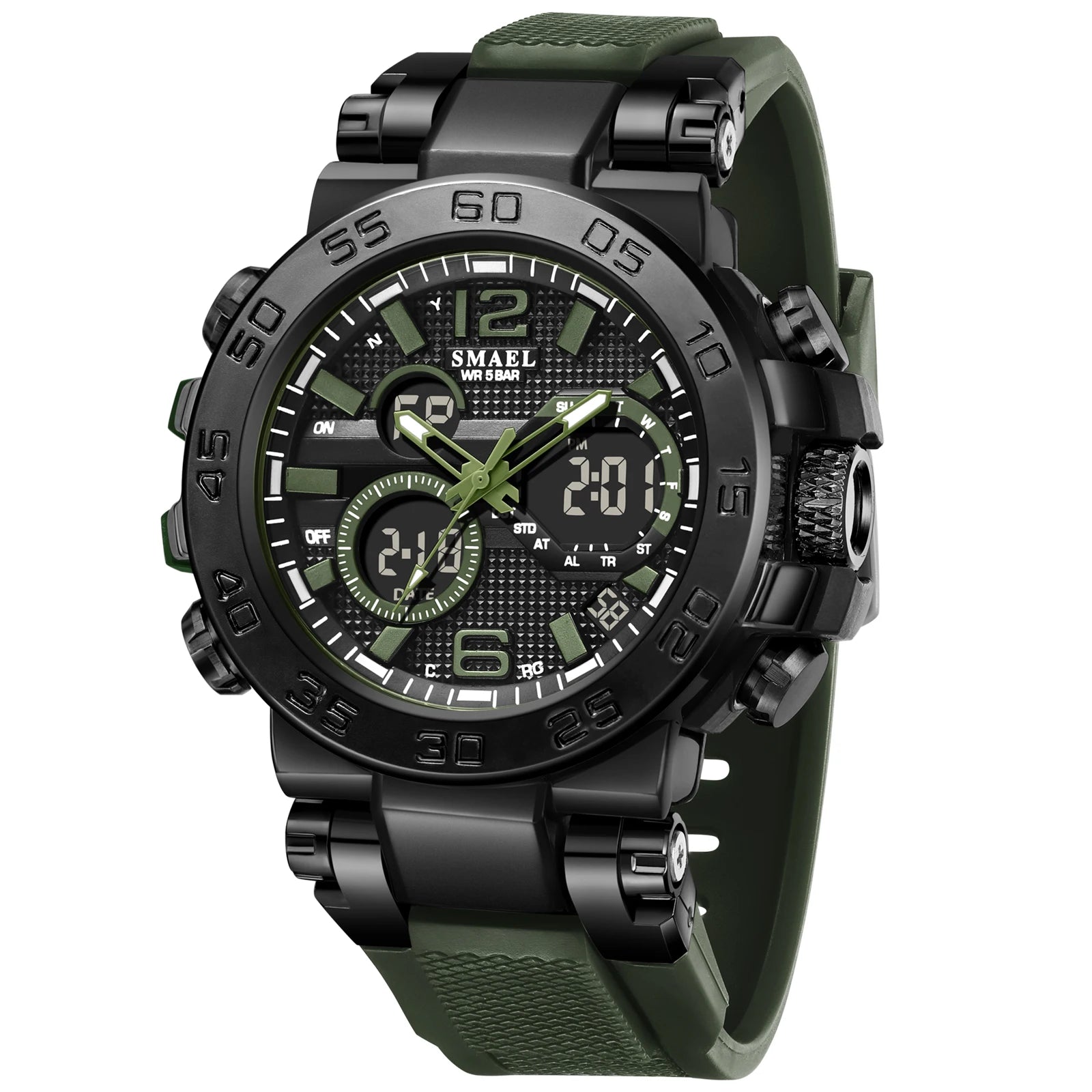 SMAEL 8106 Men's Analog Digital Dual Display Sport Watch - 50M Waterproof LED Backlight Alarm Chronograph Stopwatch