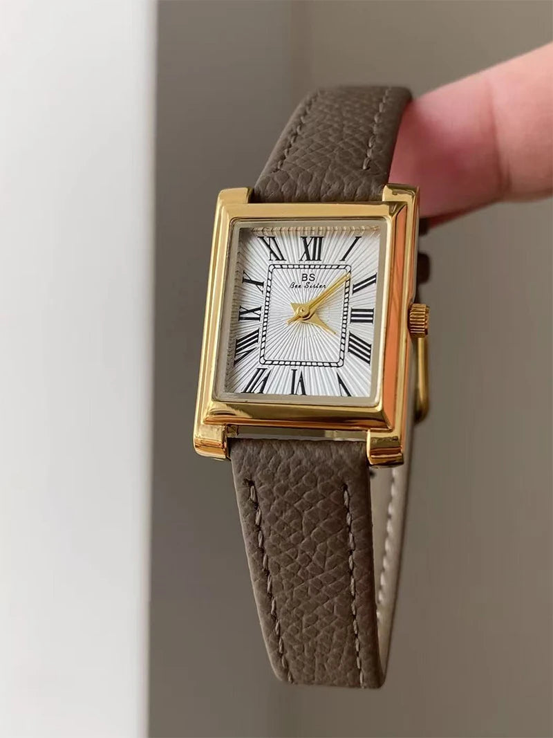 Ladies Elegant Quartz Vintage Watch Niche Minimalist Leather Strap Wristwatch Gifts Women Watches Exquisite Fashion