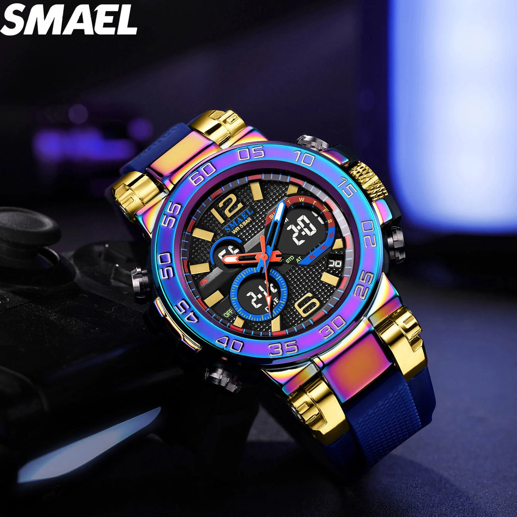 SMAEL 8106 Men's Analog Digital Dual Display Sport Watch - 50M Waterproof LED Backlight Alarm Chronograph Stopwatch