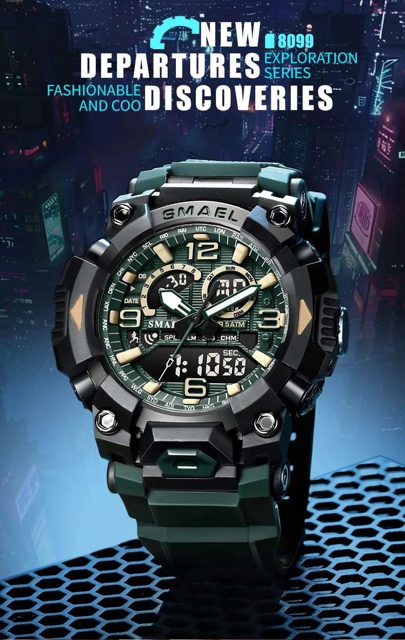 SMAEL 8099 Men's Military Digital Sport Watch - 50m Waterproof LED Backlight Alarm Stopwatch Chronograph Shockproof Gifts