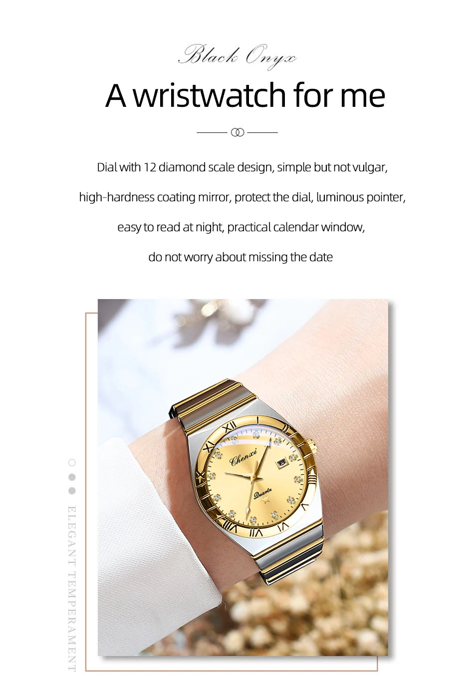 CHENXI Watches For Men Sweep Second Movement See-through Quartz, Waterproof Mens Watch Stainless Steel Golden Wristwatches