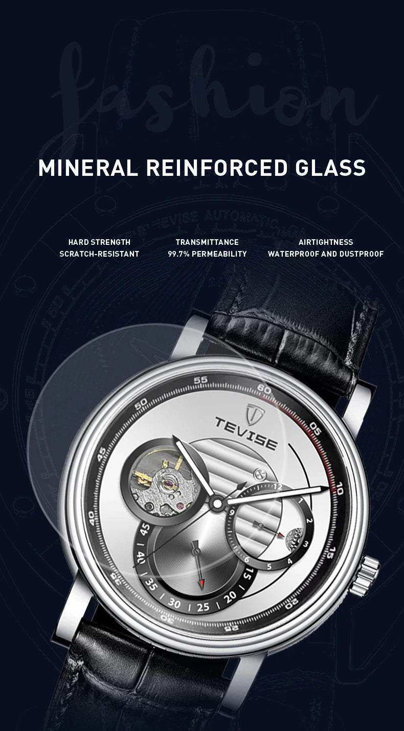 Automatic Mechanical Watch for Men Leather Strap Skeleton Watch 24 Hours Luminous Watch Fashion Casual Watch