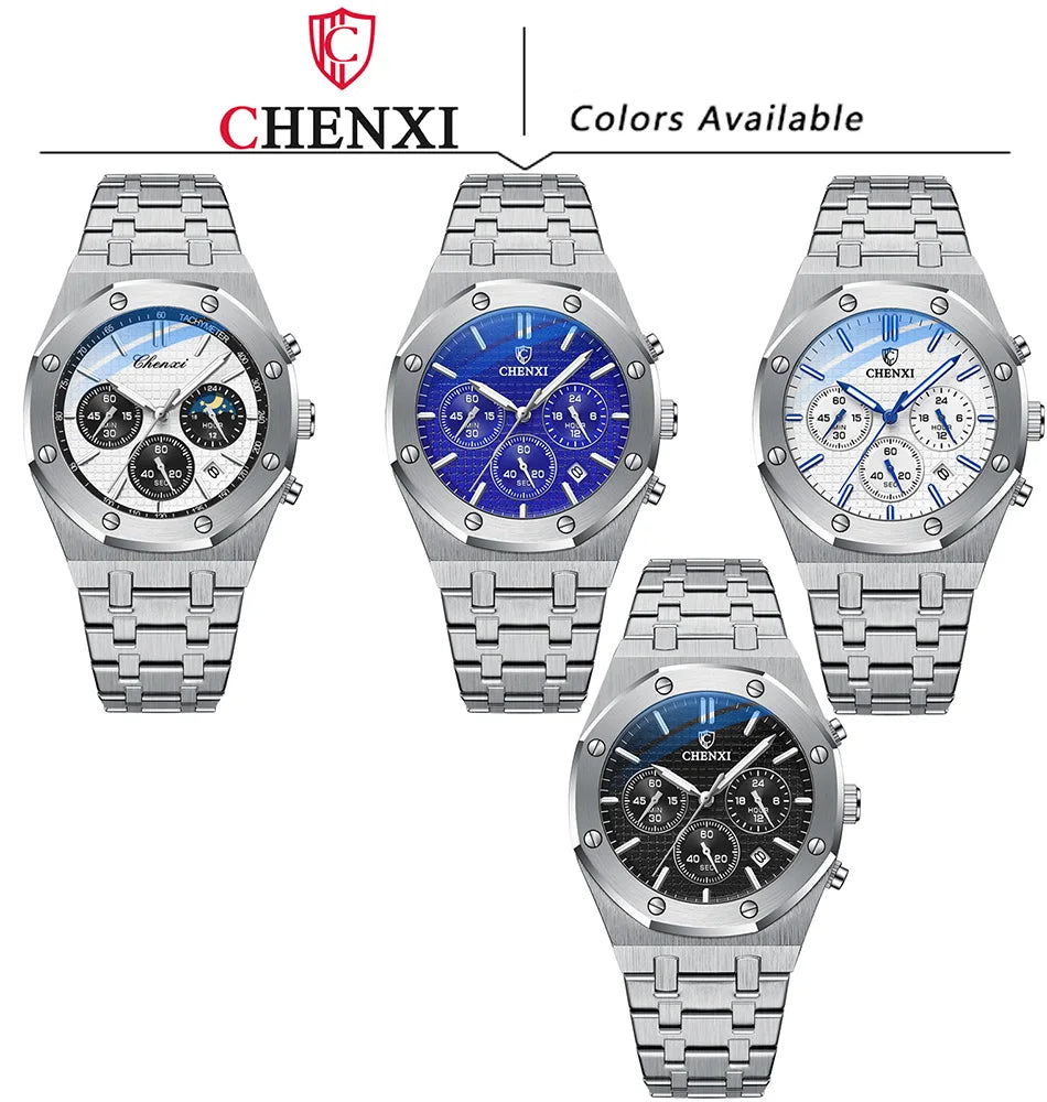 Luxury Business CHENXI Man Watch High Quality Chronograph Moon Phase Quartz Watches Original Waterproof Clock Male New 2025
