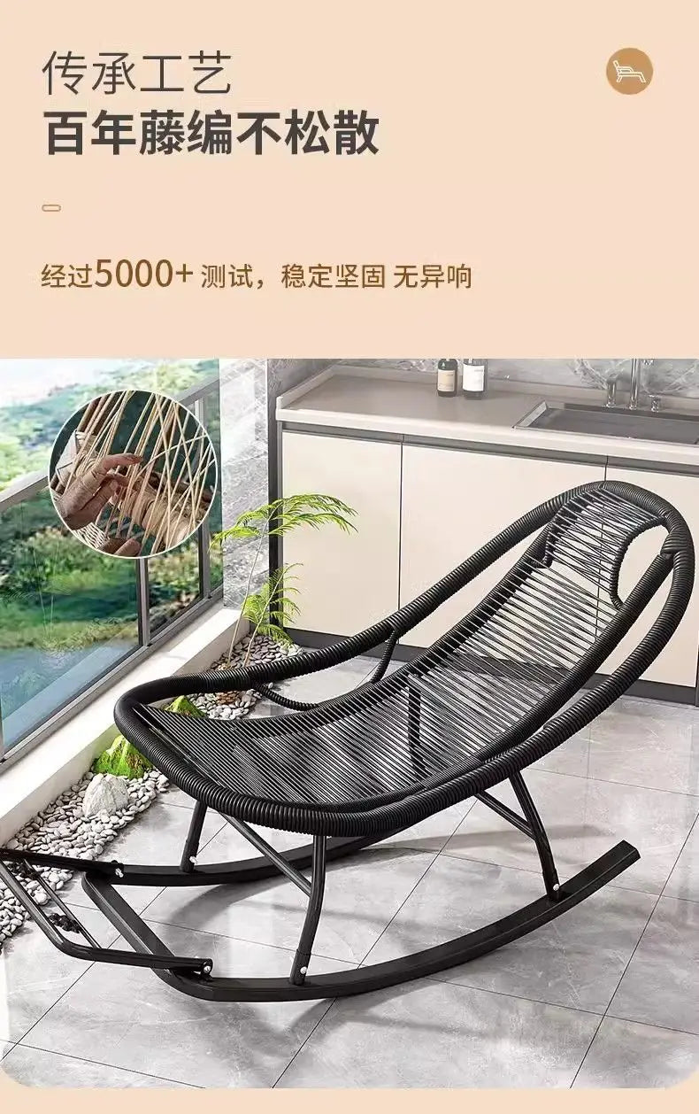 Leisure Lounge Chair, Garden Chair, Widened Rocking Chair, Rattan Rainbow Rocking Chair