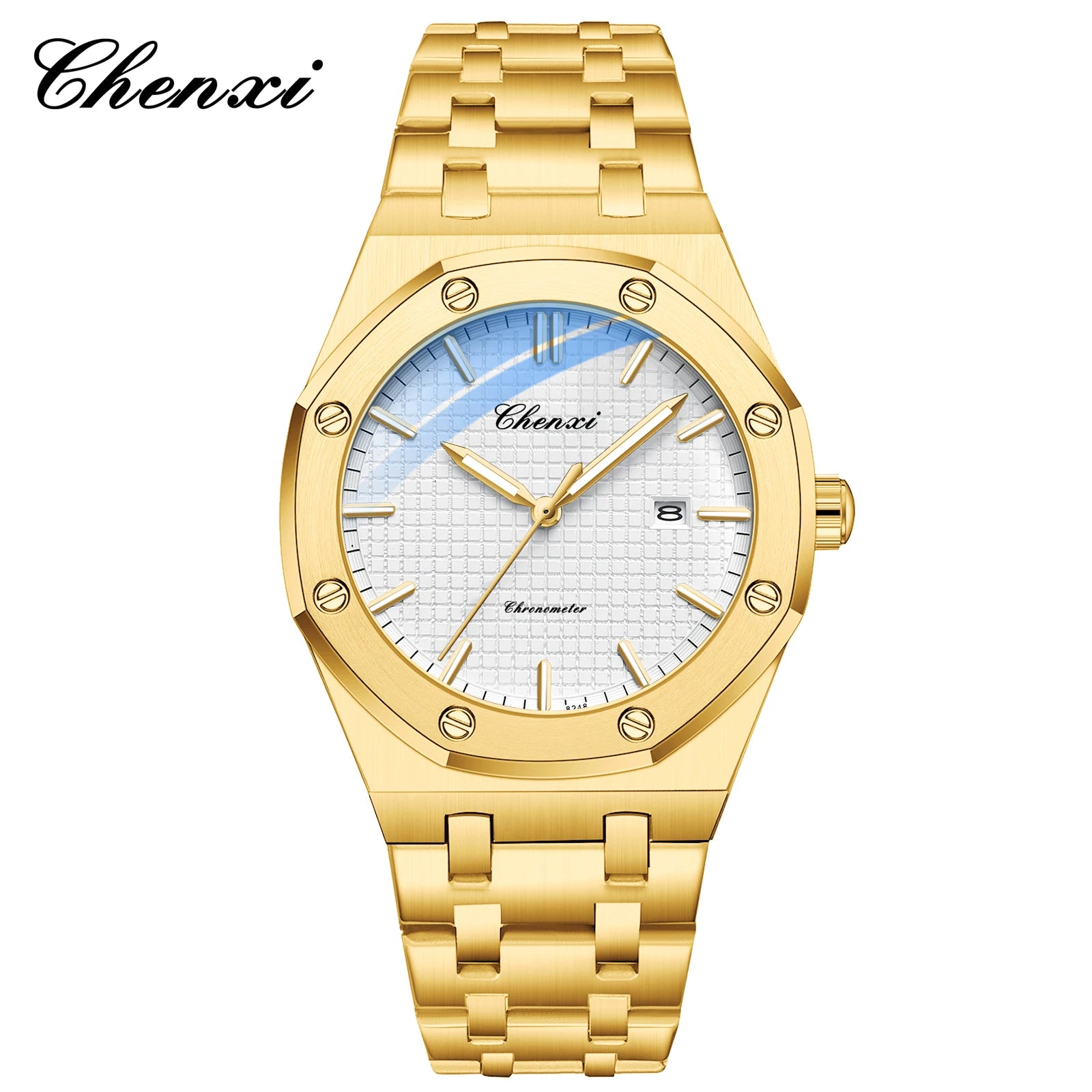 CHENXI NEW Men's Watches Fashion Casual Luminous Date Quartz Watch Male Clock Gifts 42mm Dial Gold Wristwatch Waterproof