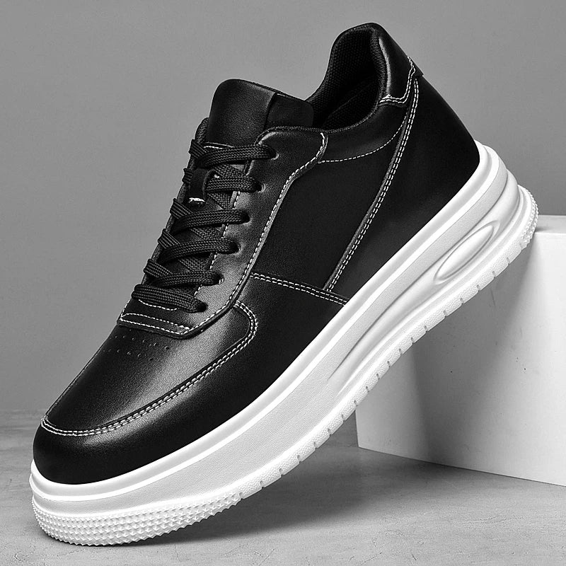 British Style Casual Leather Men's Vulcanized Shoes Fashion Low Top Thick Bottom Antiskid Sneakers Genuine Leather Board Shoes
