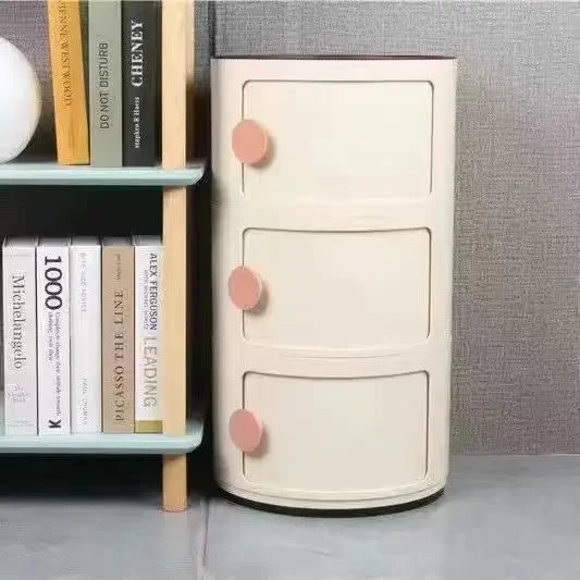 Plastic Round Bedside Nightstand with Drawers Practical Storage Box Cabinet Nightstand Chic Decor for Bedroom Living Room