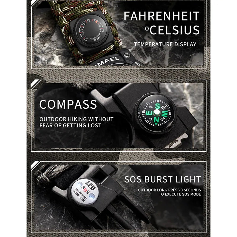 SMAEL 8008N Men's Military Sport Watch - 50M Waterproof LED Dual Time Alarm Stopwatch Compass SOS Shockproof