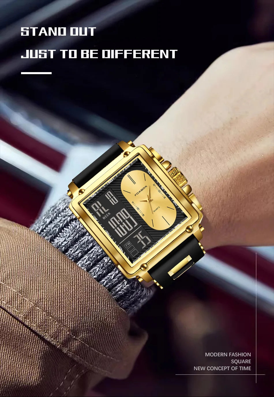 LIGE Fashion Square Digital Watch Men Casual Sports Waterproof Men's Quartz Wristwatch FOXBOX Top Brand Luxury Chronograph Watch