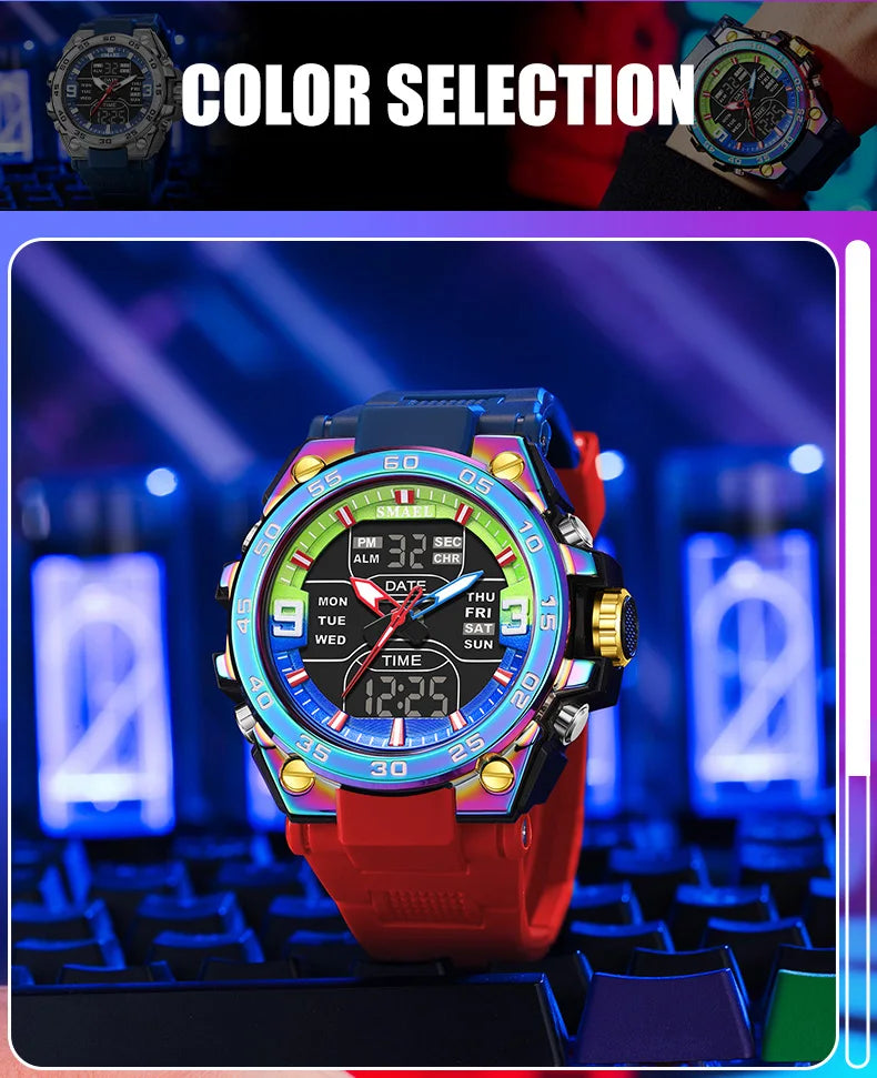 SMAEL Sports Watches 50M Waterproof Quatz Watches Mental Shockproof Men's Wristwatch Dual Time Alarm Clock  8138 Military Watch