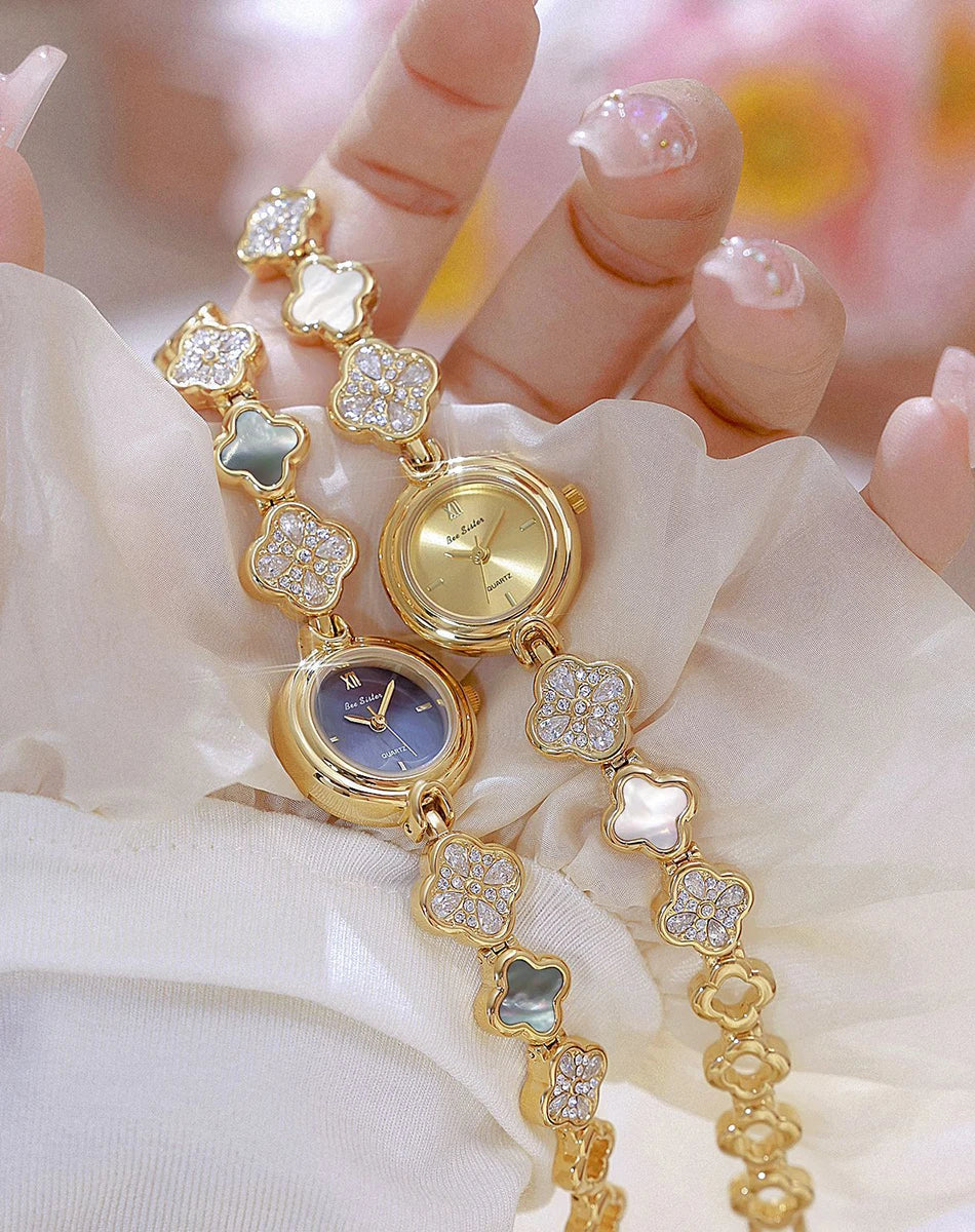 Women's Watch Natural Blue Shell Dial Bracelet Elegant Crystal Dress Watches for Women Fashion Luxury Small Quartz Ladies Clock