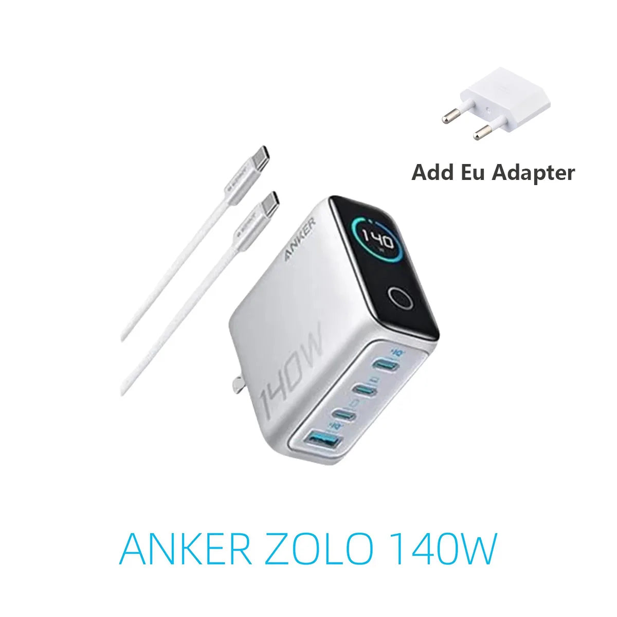 CN Version Anker Zolo 140W Charger GAN Display PD PPS for iPhone 12-16 series Laptop with 1.5m USB C to C Cable