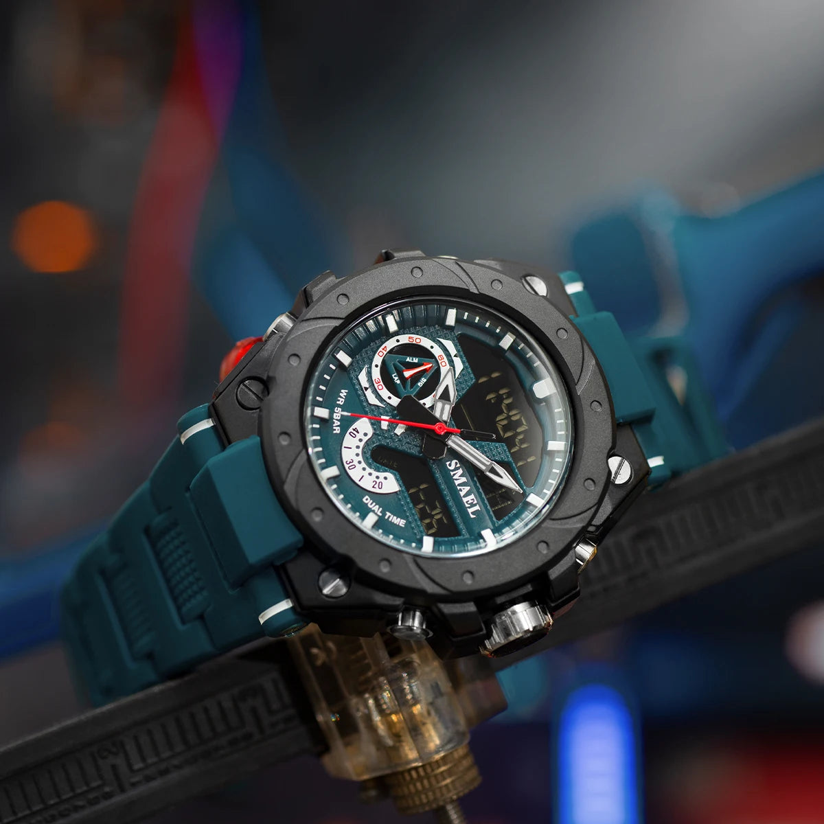 Quartz Watch For Men SMAEL Wristwatches Watcholorful Red Bracelet 50M Waterproof Alarm Clock Analog Digitals 8060 Sport Watches