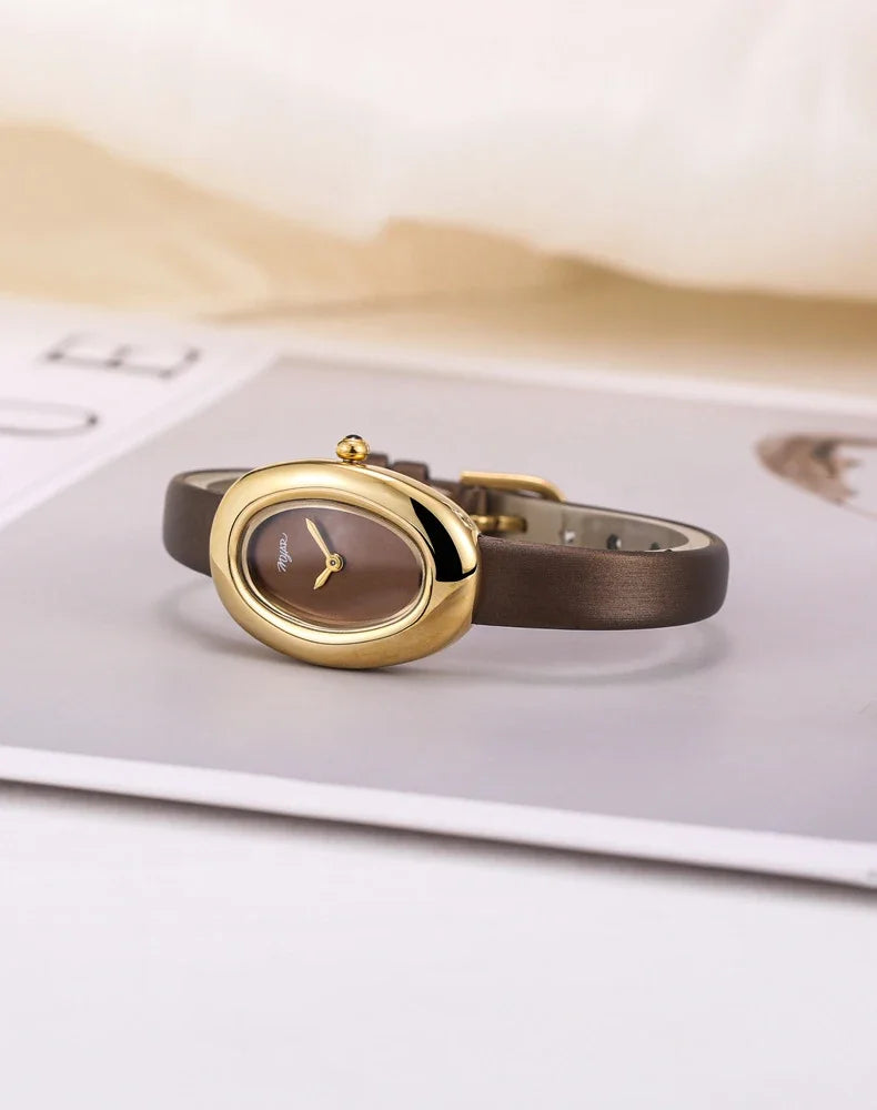 MYAR Women Watch for Girls Quartz Reloj Mujer Sliver Diamond Oval Shaped Orologio Ladies Wristwatch Simple Stainless Steel Clock