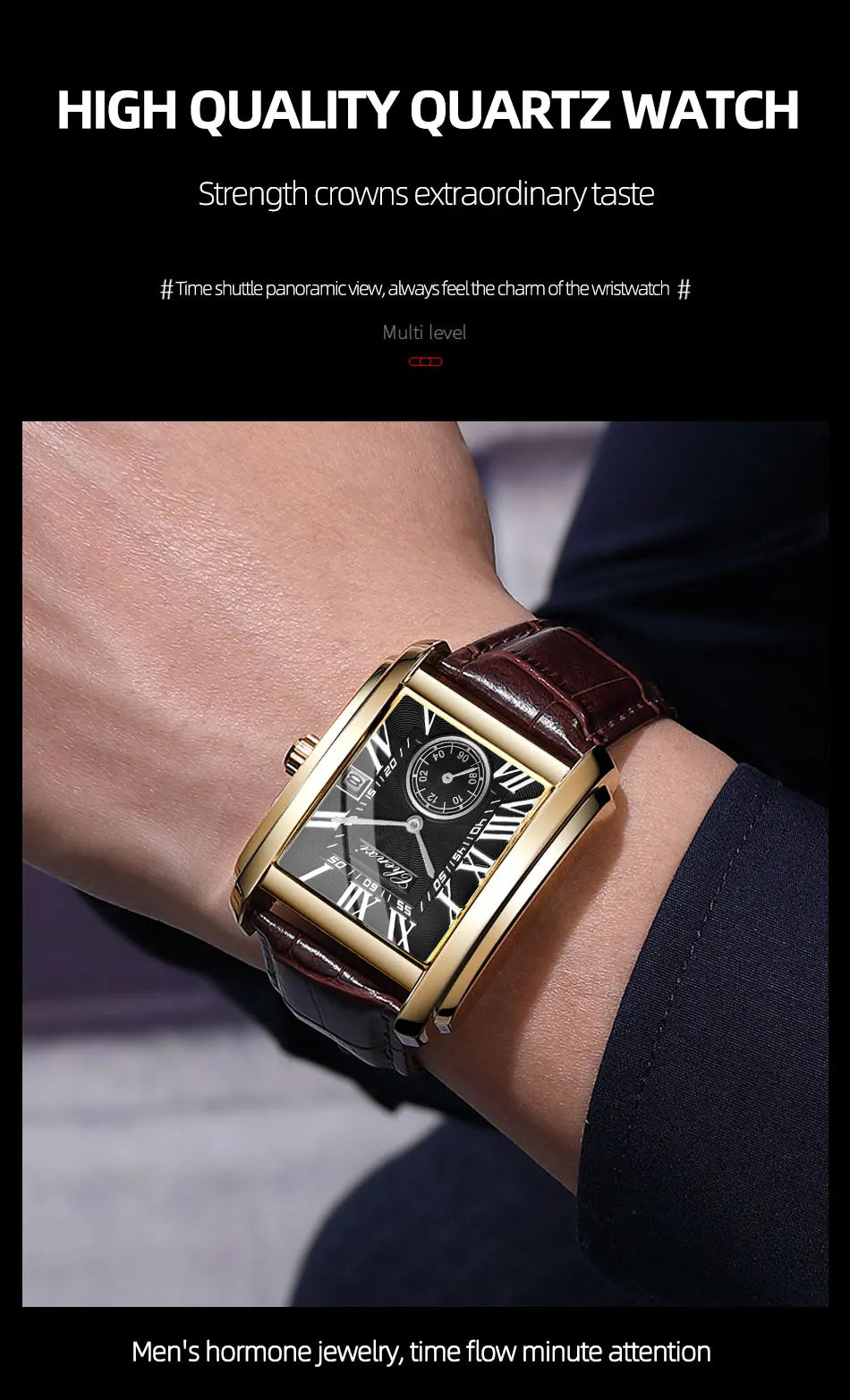 2025 New Business Men's Watch Fashion Square Roman Numeral Dial Waterproof Brown Leather Male Casual Fashion Date Quartz Watches
