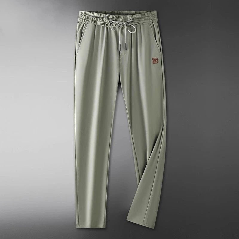 Luxury brand men's letter printed casual pants 2024 summer new ice silk comfortable and breathable casual pocket sports pants